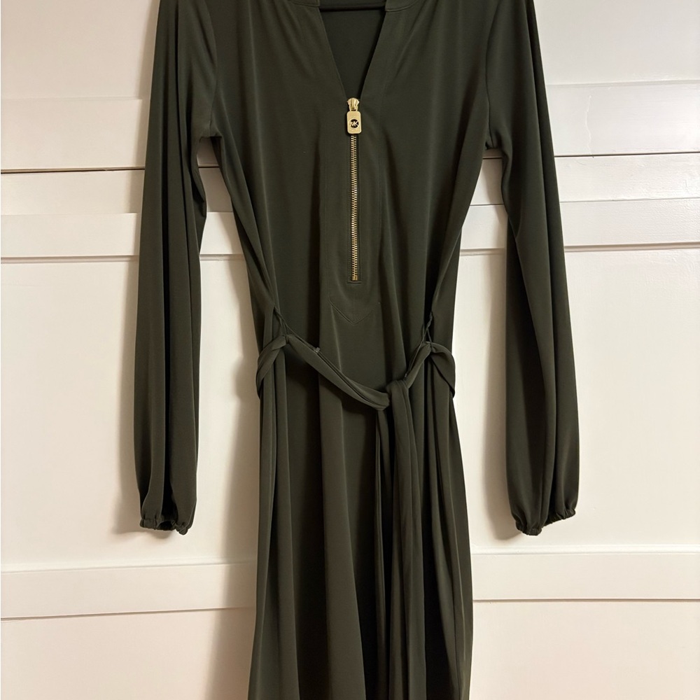 Michael Kors Olive Long Sleeve Dress with Zip Detail
